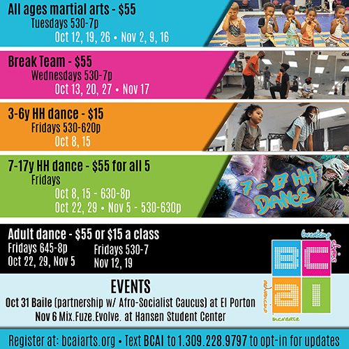 colorful graphic of dance and martial arts classes