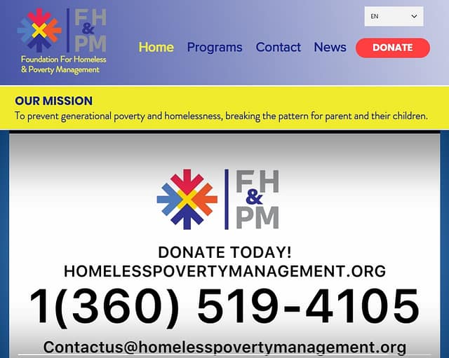 screenshot of foundation for homeless and poverty management website